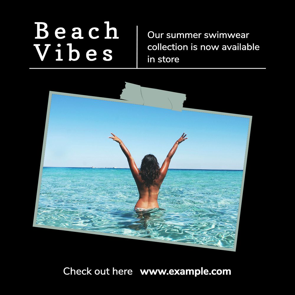 Beach vibes Instagram post template, editable text