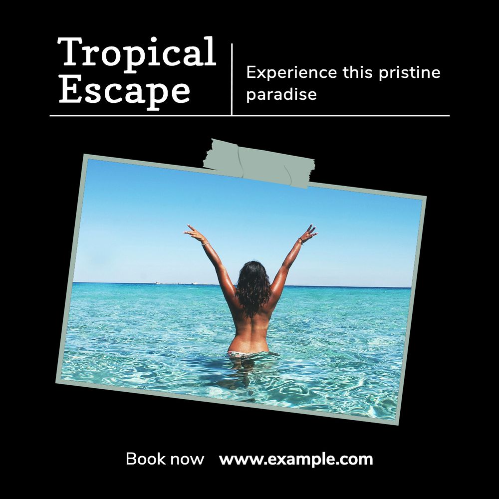 Tropical escape Instagram post template, editable text