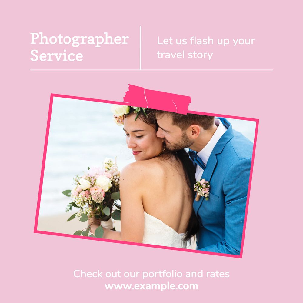 Photographer service Instagram post template, editable text