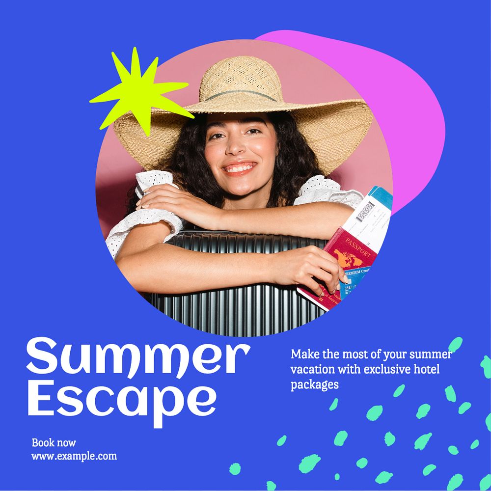 Summer escape Facebook post template, editable design