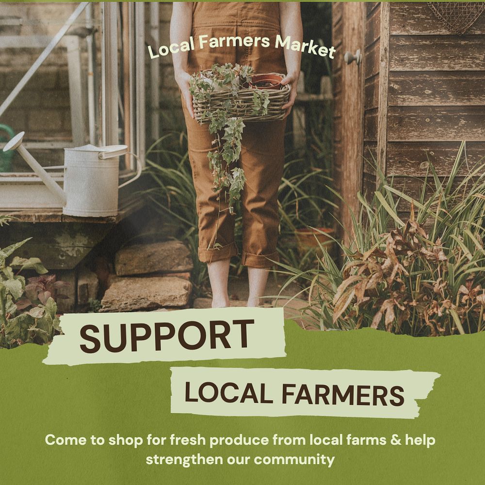 Support local farmers post template, editable social media design