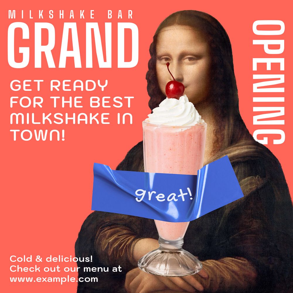 Milkshake shop Instagram post template, Mona Lisa, famous painting, remixed by rawpixel