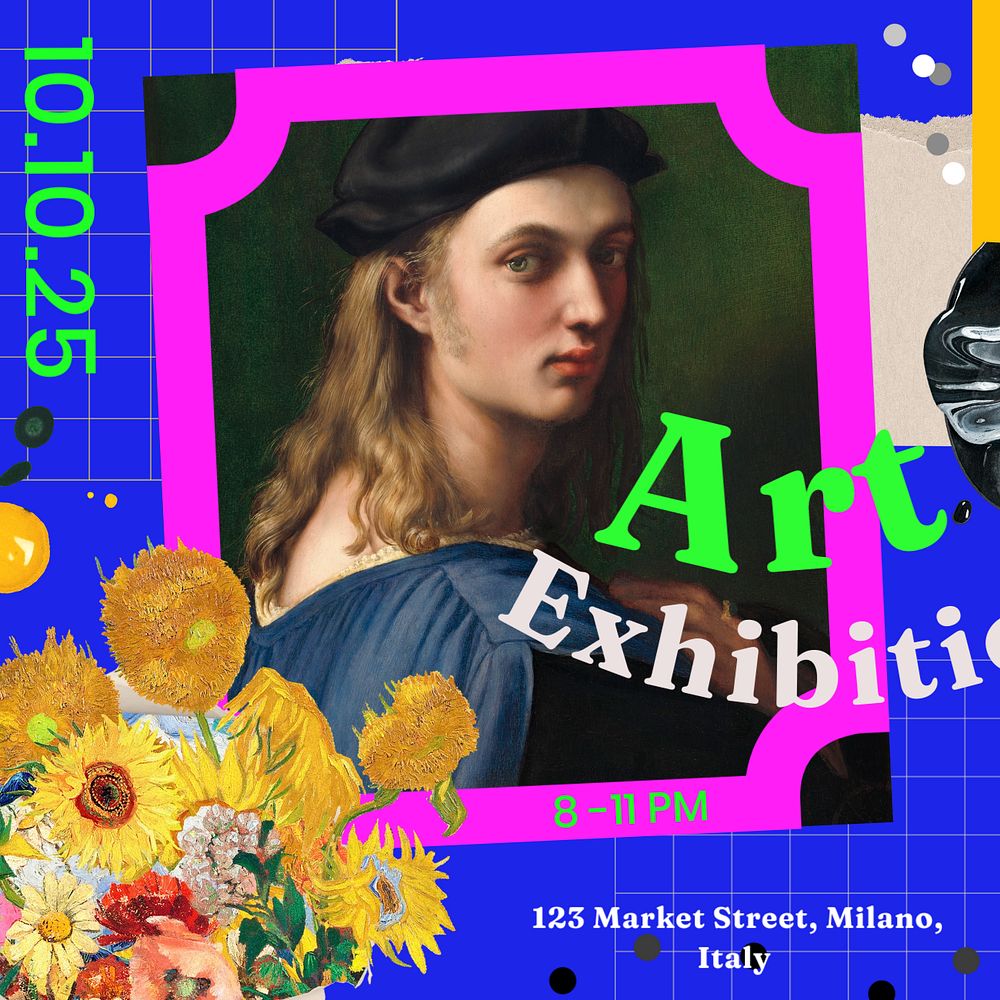 Art exhibition Instagram post template, Raphael's Bindo Altoviti, famous vintage artwork remixed by rawpixel.