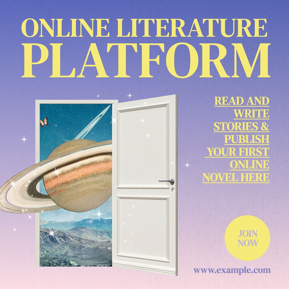 Online literature ebook Instagram post template, editable text