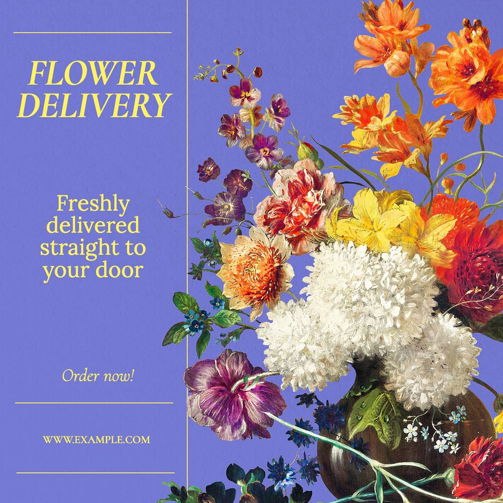 Flower delivery Instagram post template, editable text