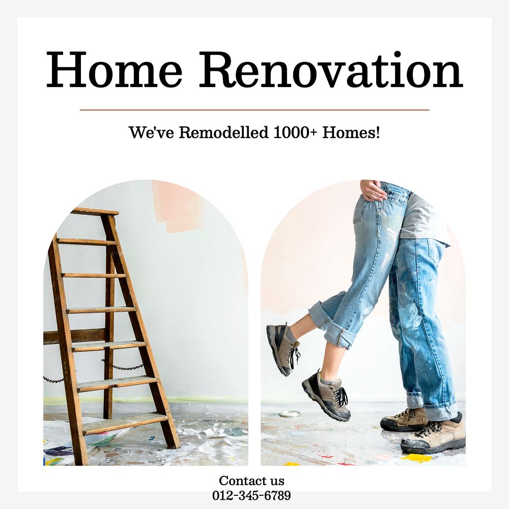 Home renovation service post template, editable social media design