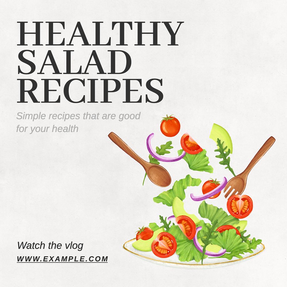 Healthy salad recipes Instagram post template, editable text