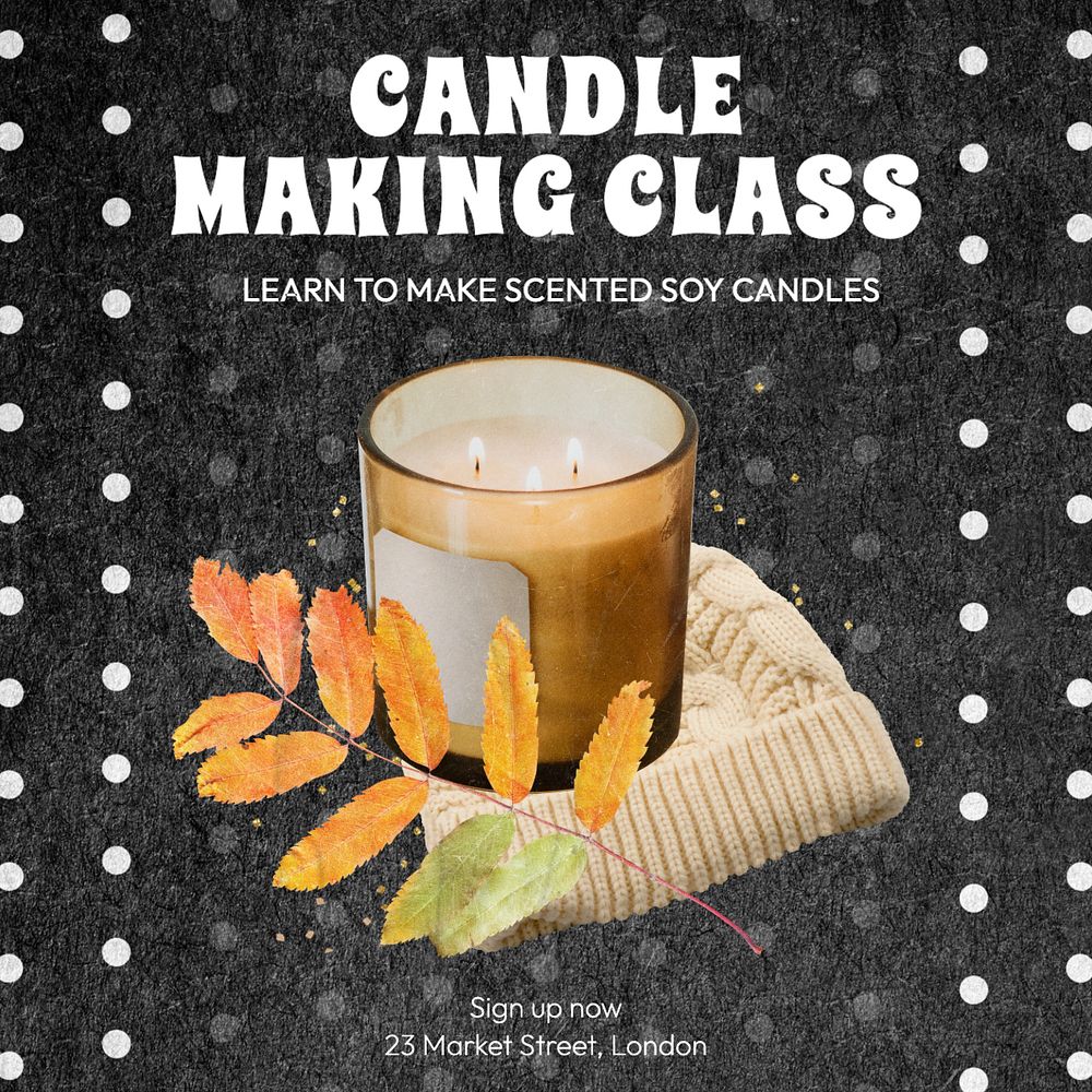 Candle making class Instagram post template, editable text