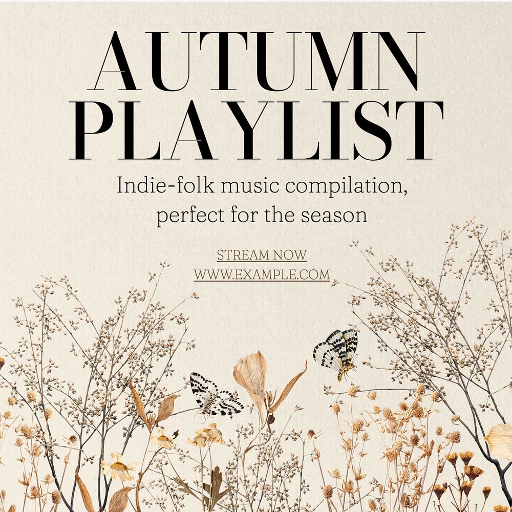 Autumn playlist Instagram post template, editable text