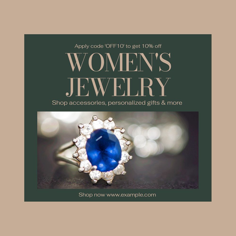 Women's jewelry Instagram post template, editable text