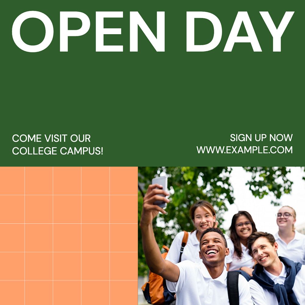 College open day Instagram post template, editable text