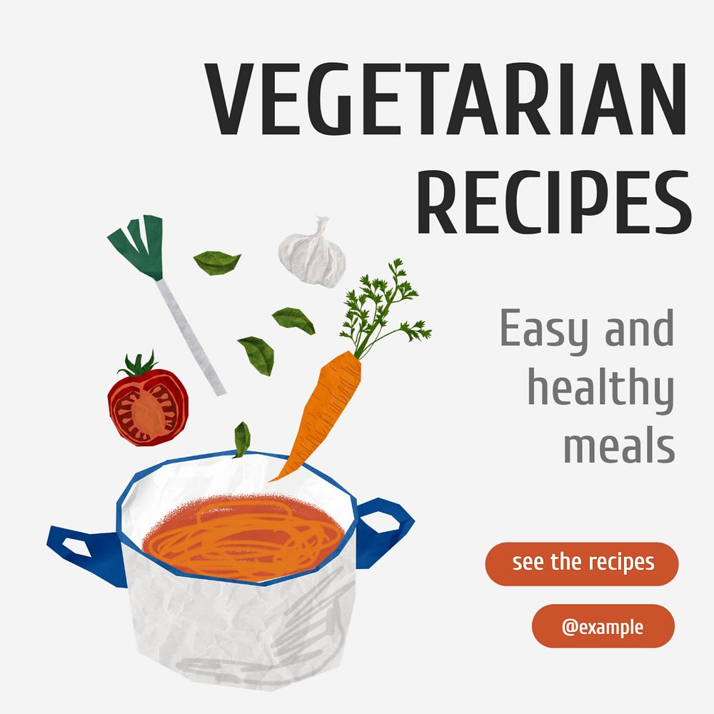 Vegetarian recipes Instagram post template, editable text