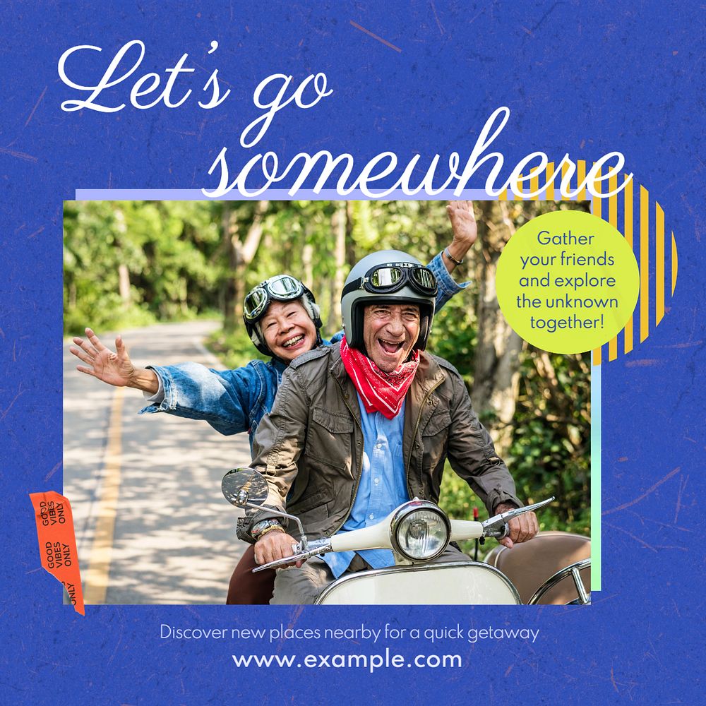 Let's go somewhere post template, editable social media design