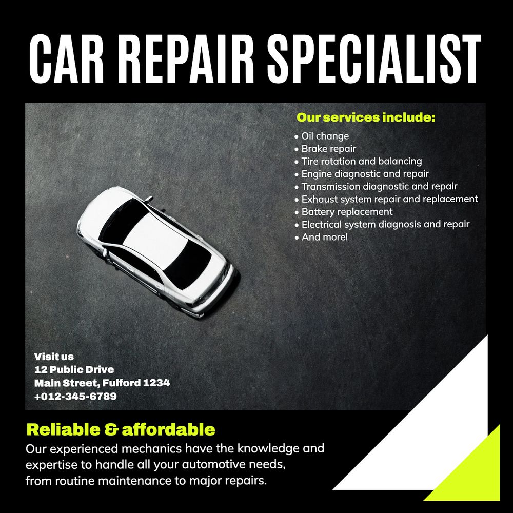 Car repair Instagram post template, editable text