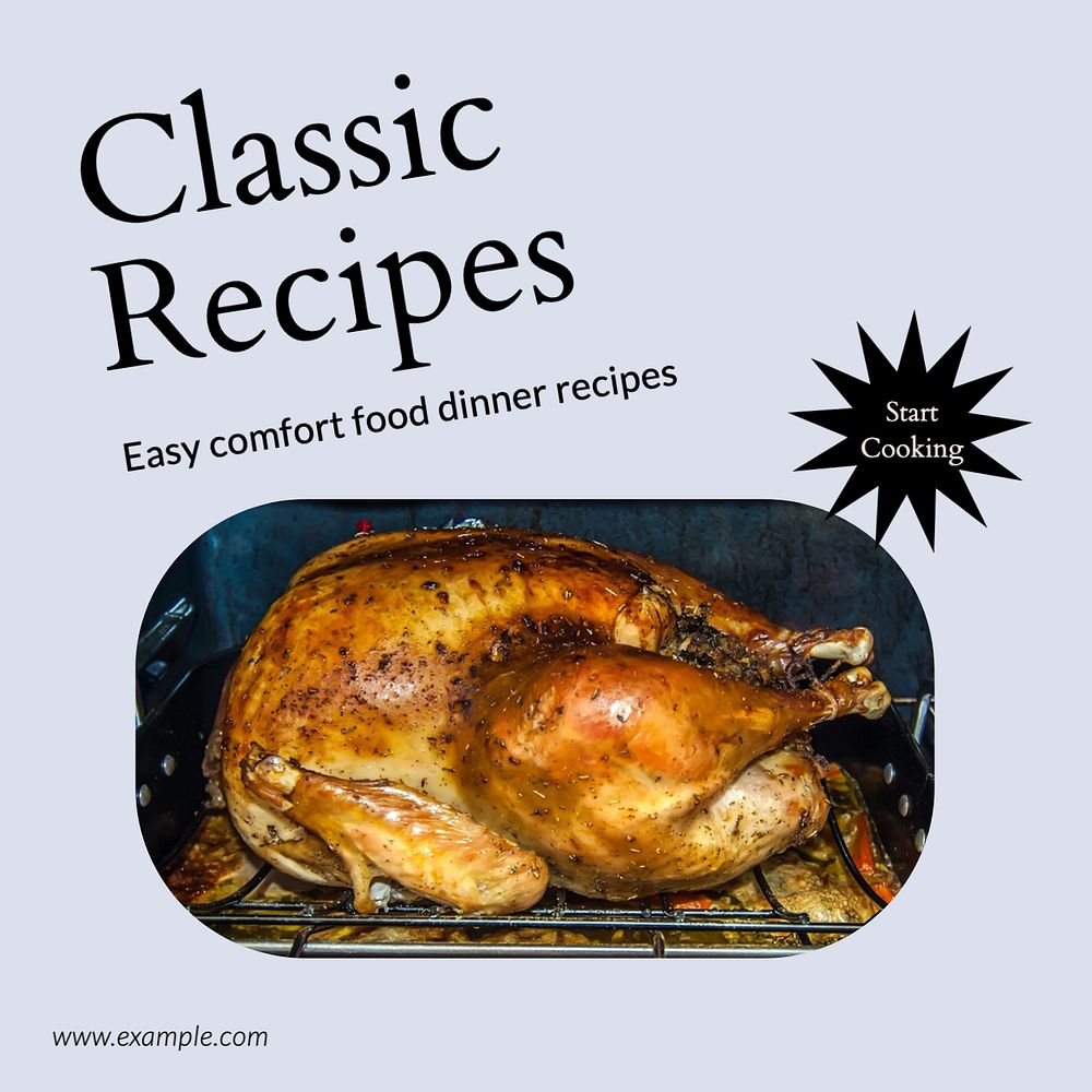 Classic recipes Instagram post template, editable text