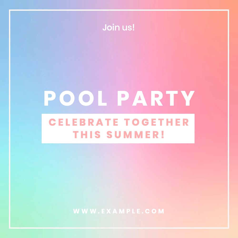 Pool party  Instagram post template, editable text