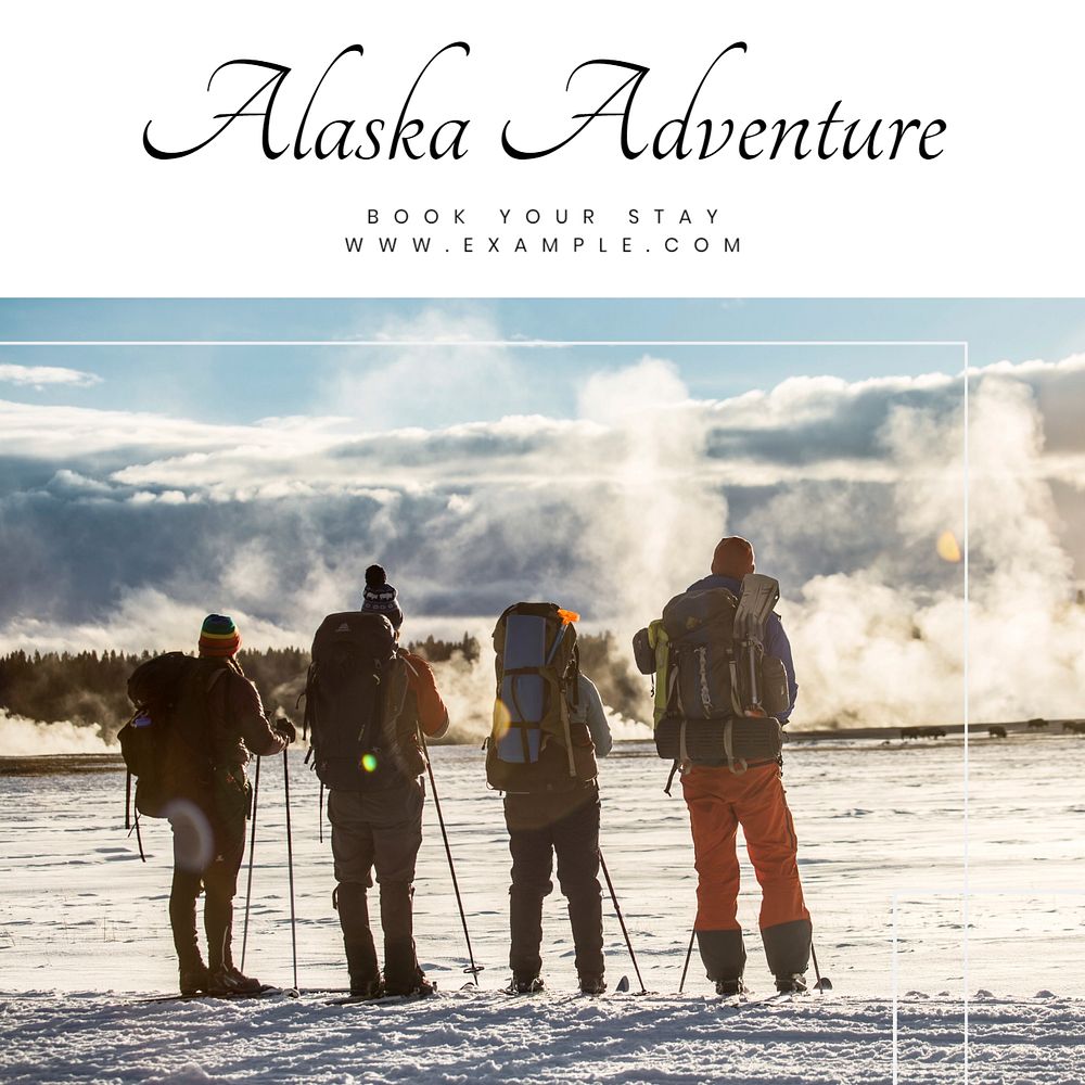 Alaska adventure Instagram post template, editable text