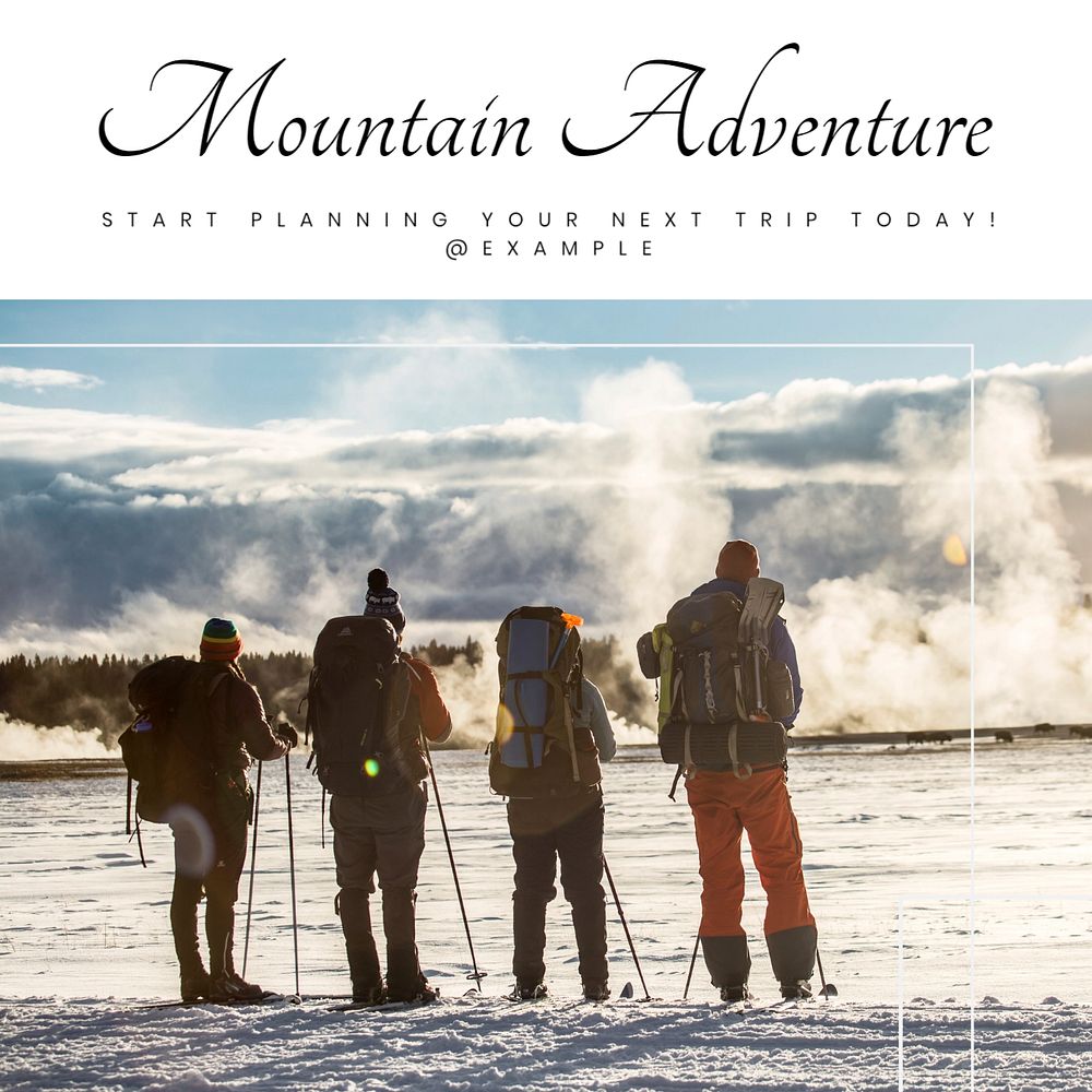 Mountain adventure Instagram post template, editable text