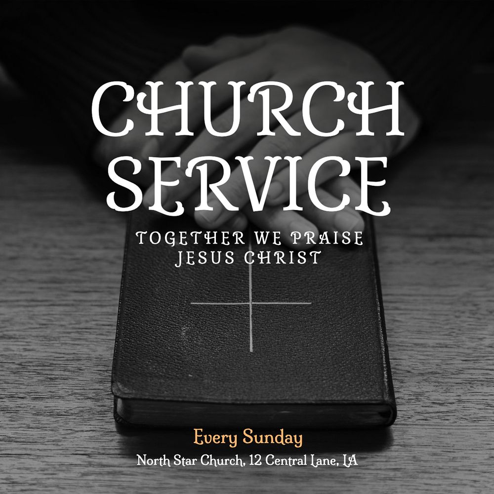 Church service Instagram post template, editable text