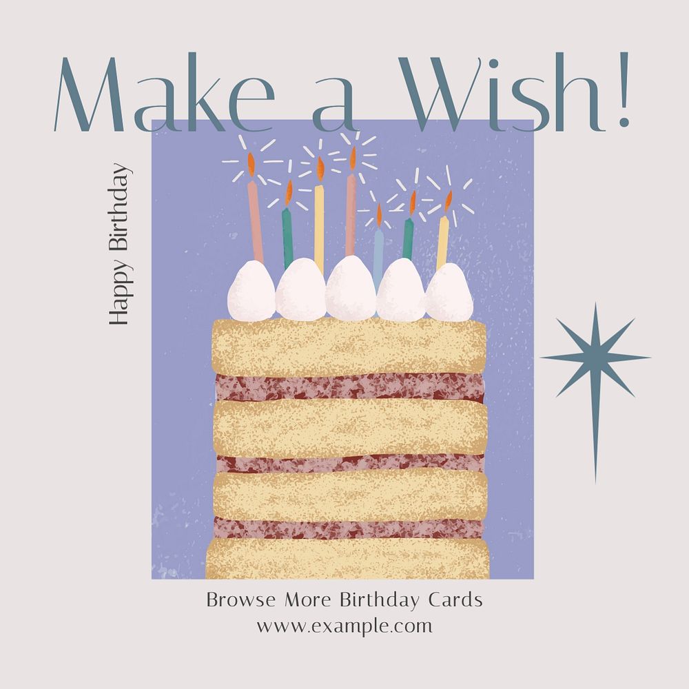 Birthday card wish Instagram post template, editable text