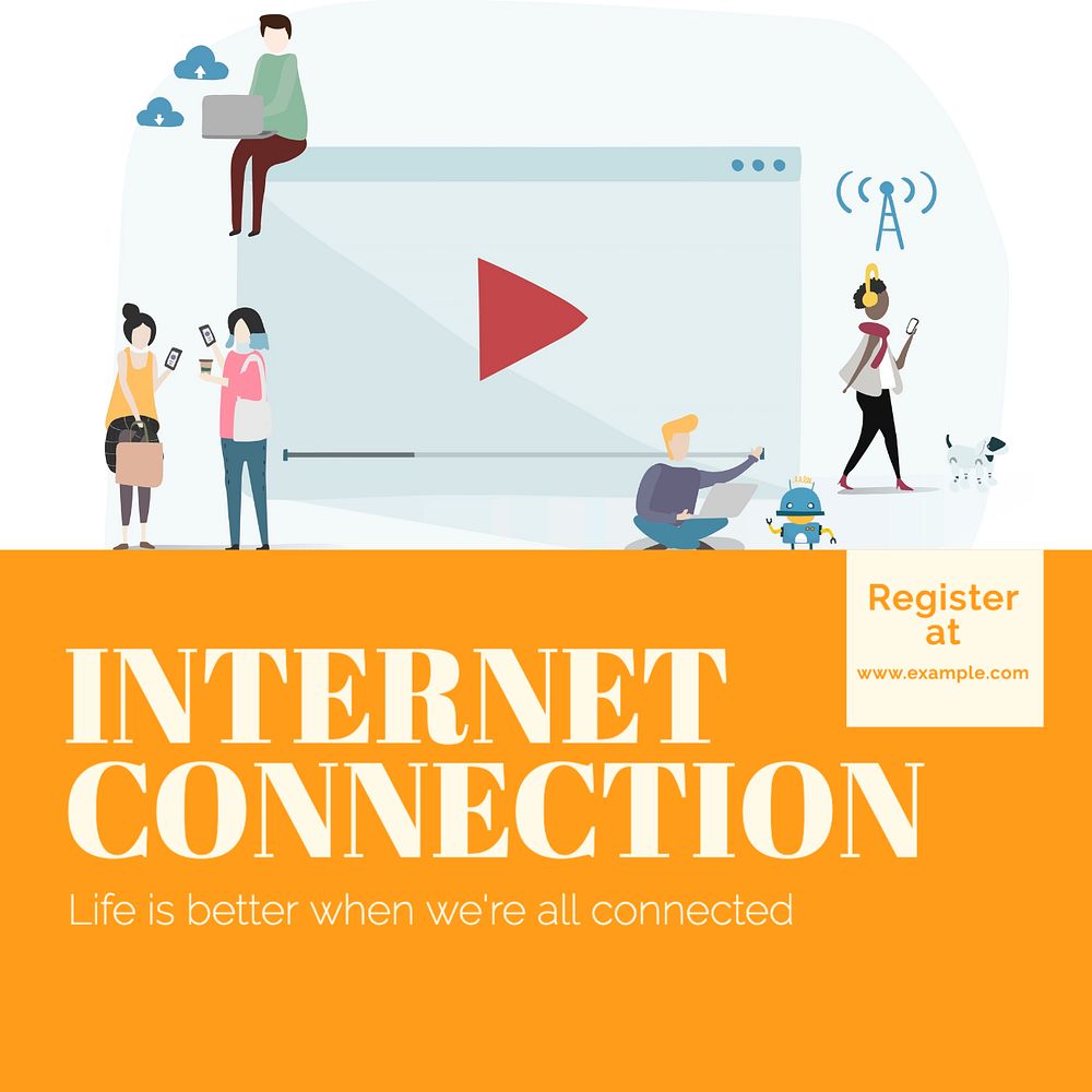 Internet connection Instagram post template, editable text