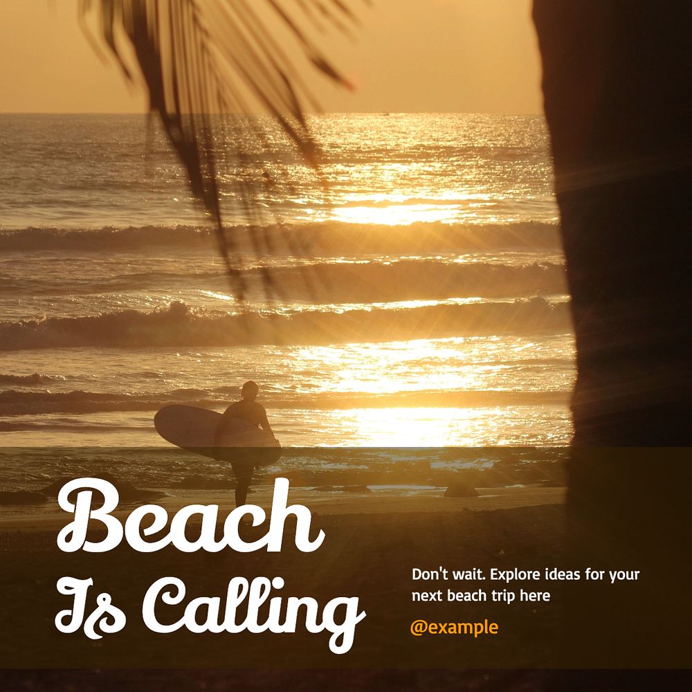 Beach is calling Instagram post template, editable text