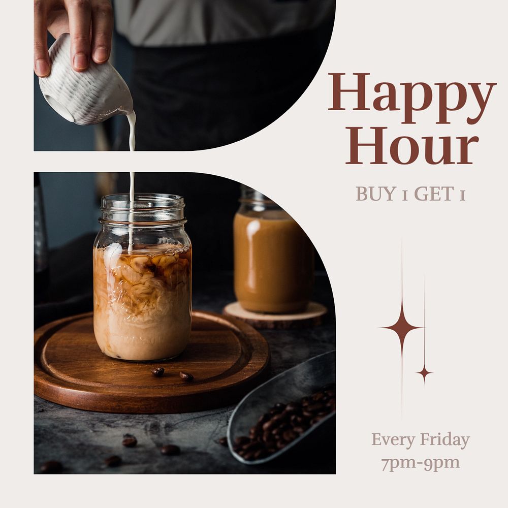 Happy hour Instagram post template, editable text