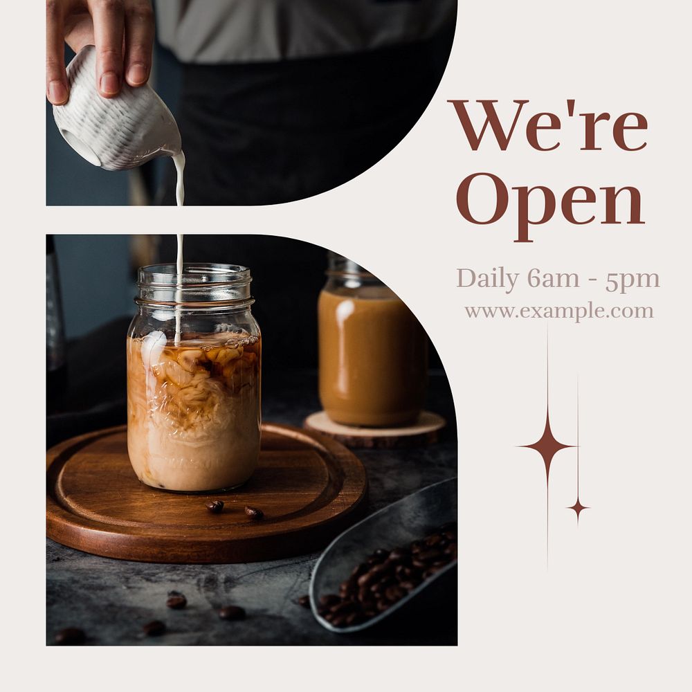 We're open Instagram post template, editable text