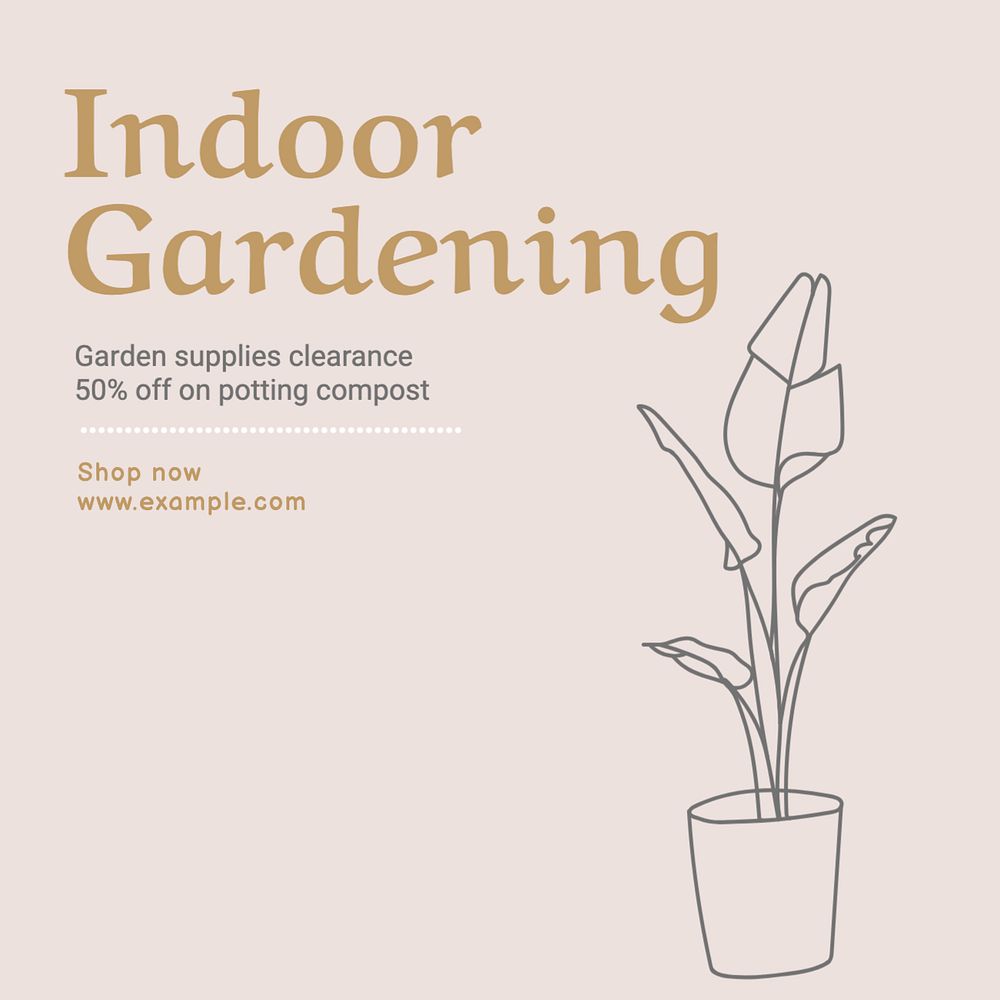 Indoor gardening Instagram post template, editable text