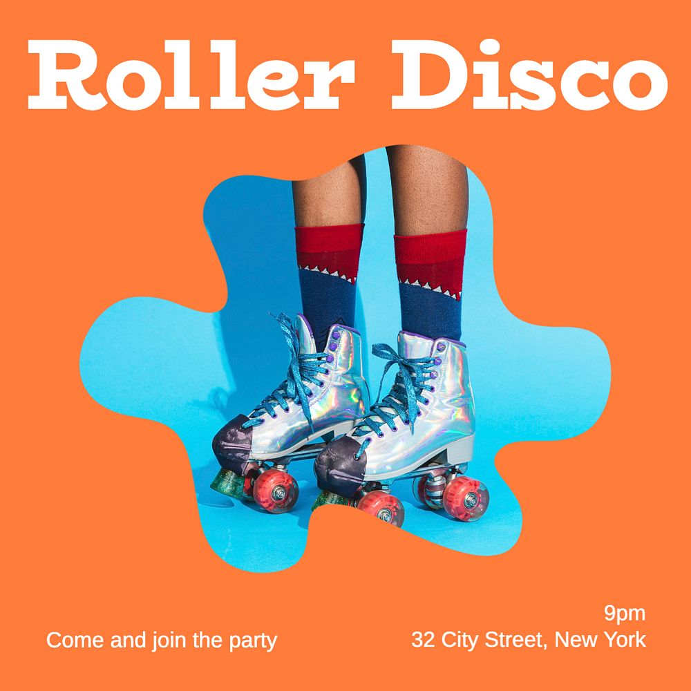 Roller disco Instagram post template, editable text