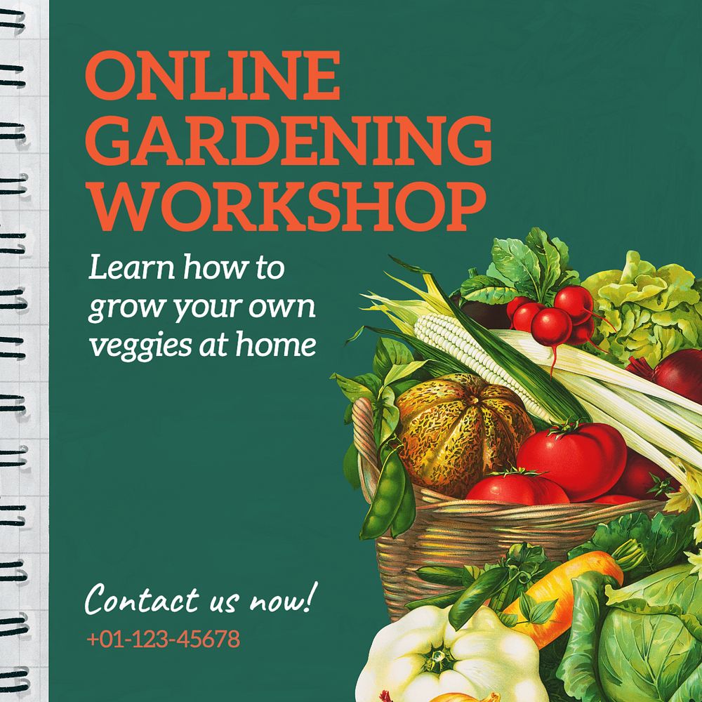 Gardening workshop Instagram post template, editable text