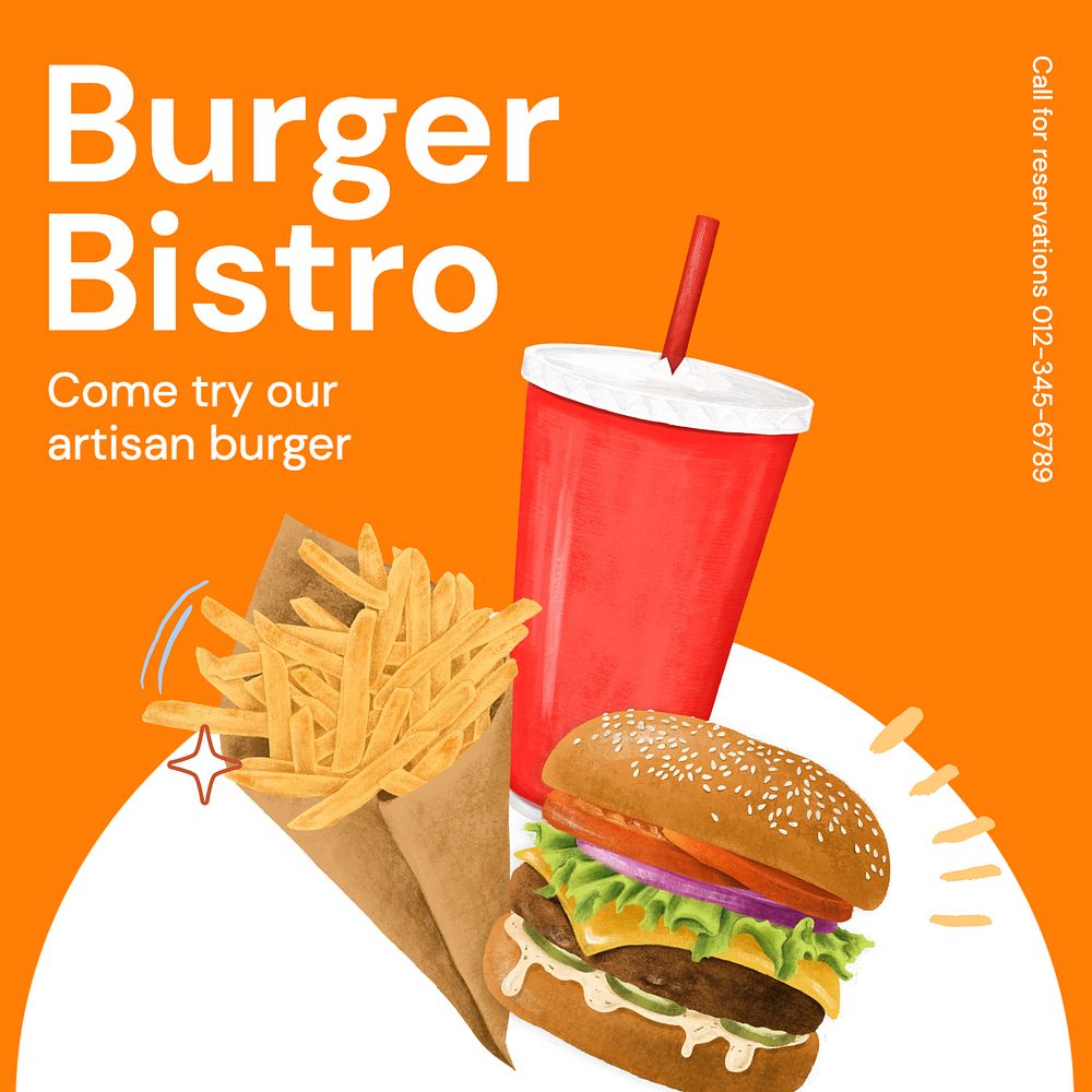 Burger bistro Instagram post template, editable text