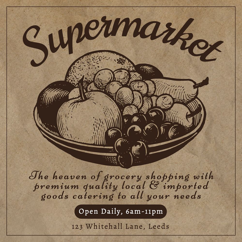 Supermarket Instagram post template, editable text