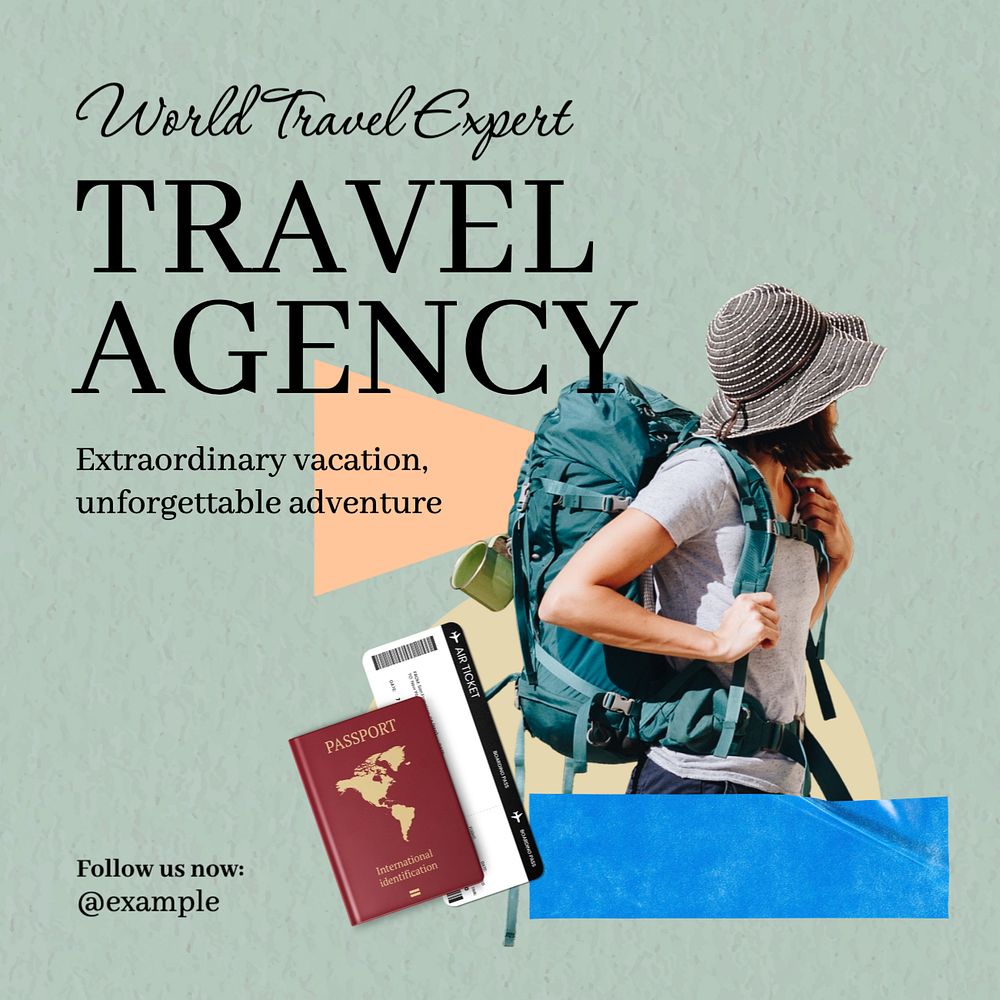 Travel agency Instagram post template, editable text