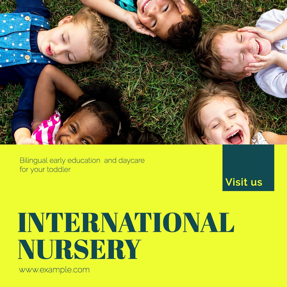 International nursery Instagram post template, editable text