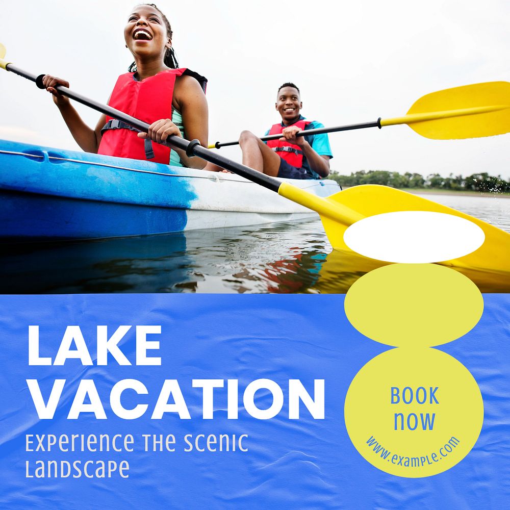 Lake vacation Instagram post template, editable text