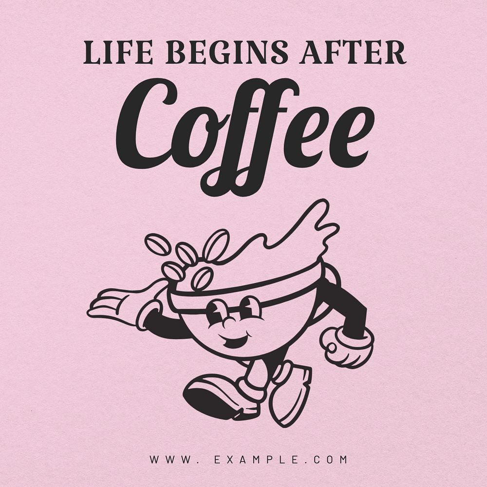 Life begins after coffee Instagram post template, editable text