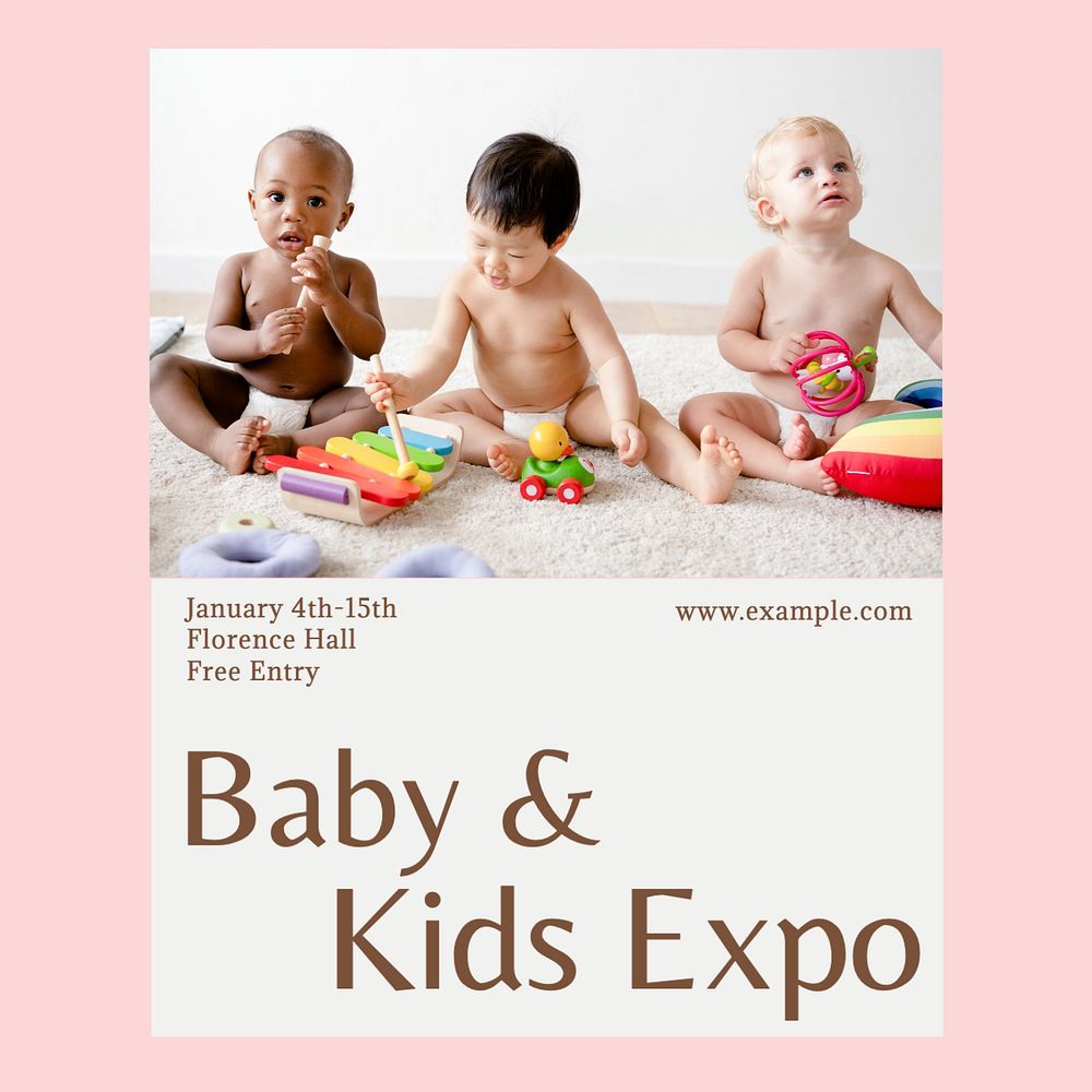 Baby & kids expo Instagram post template, editable text