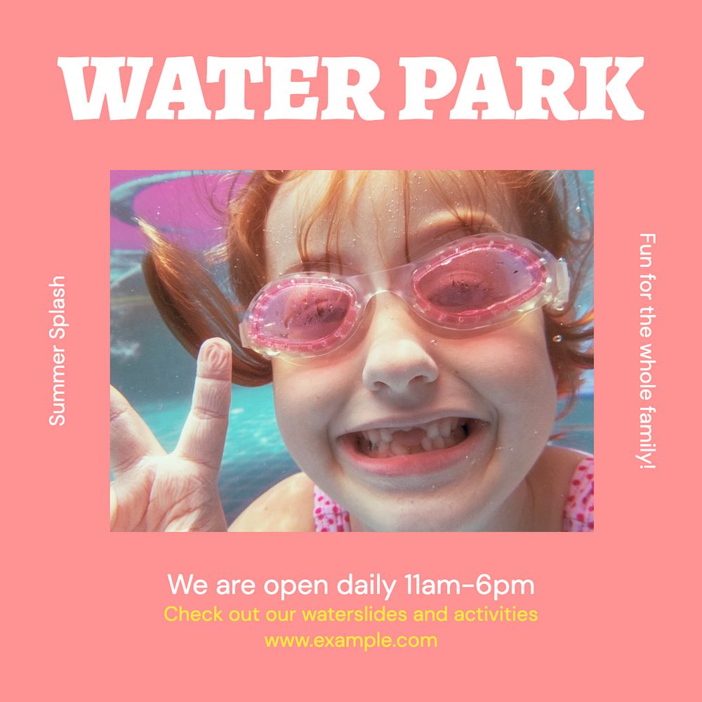 Water park Instagram post template, editable text