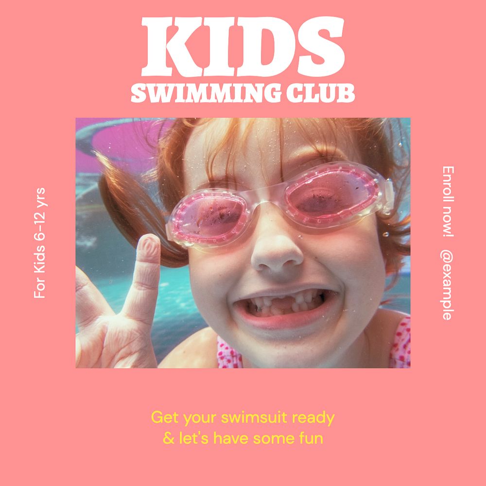 Swimming club Instagram post template, editable text