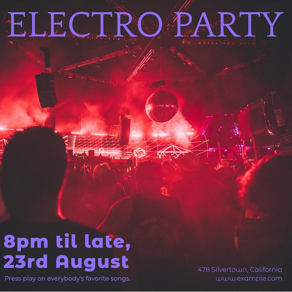 Electro party Instagram post template, editable text