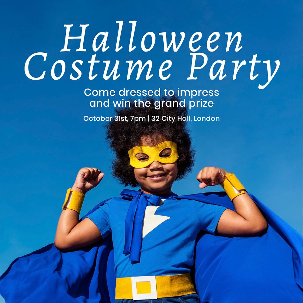 Halloween costume party Instagram post template, editable text