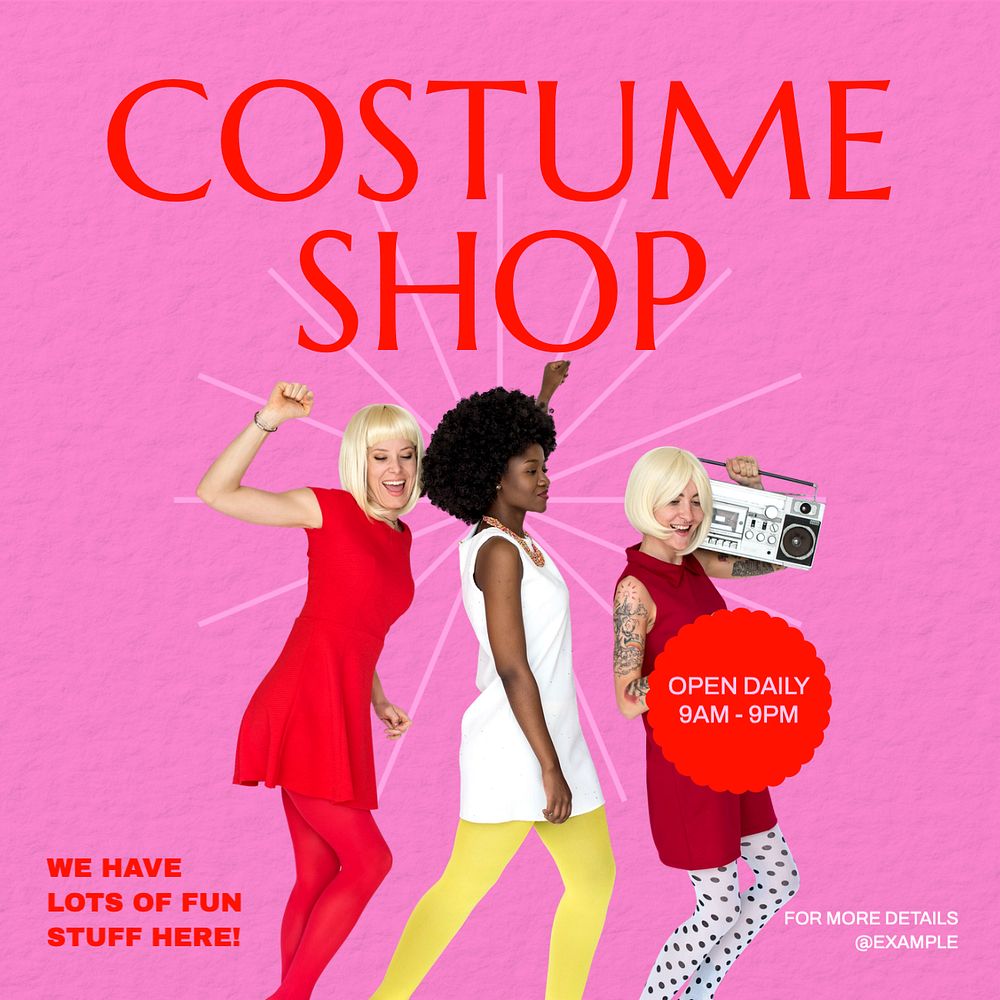 Costume shop Instagram post template, editable text