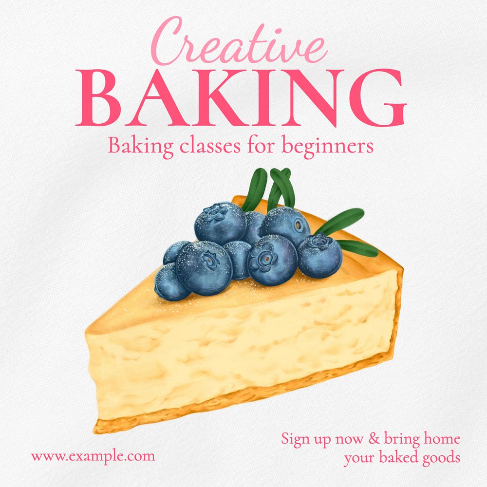 Creative baking class Instagram post template, editable text