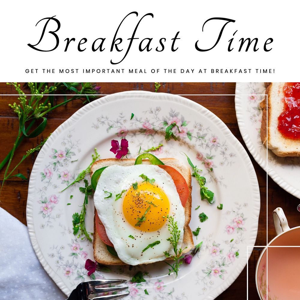 Breakfast time Instagram post template, editable text