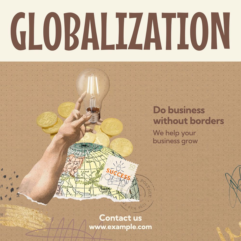 Globalization & business Instagram post template, editable text