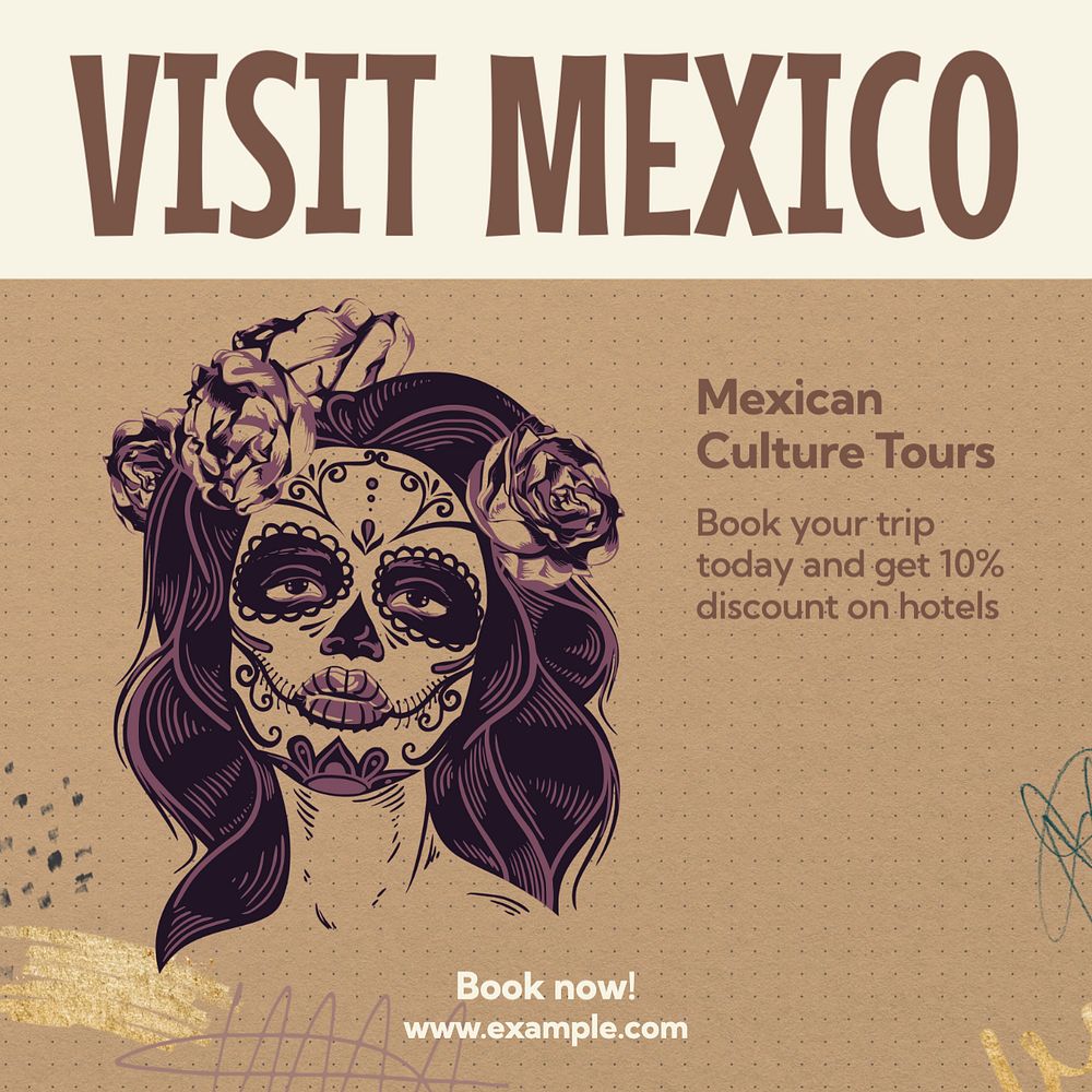 Visit Mexico Instagram post template, editable text