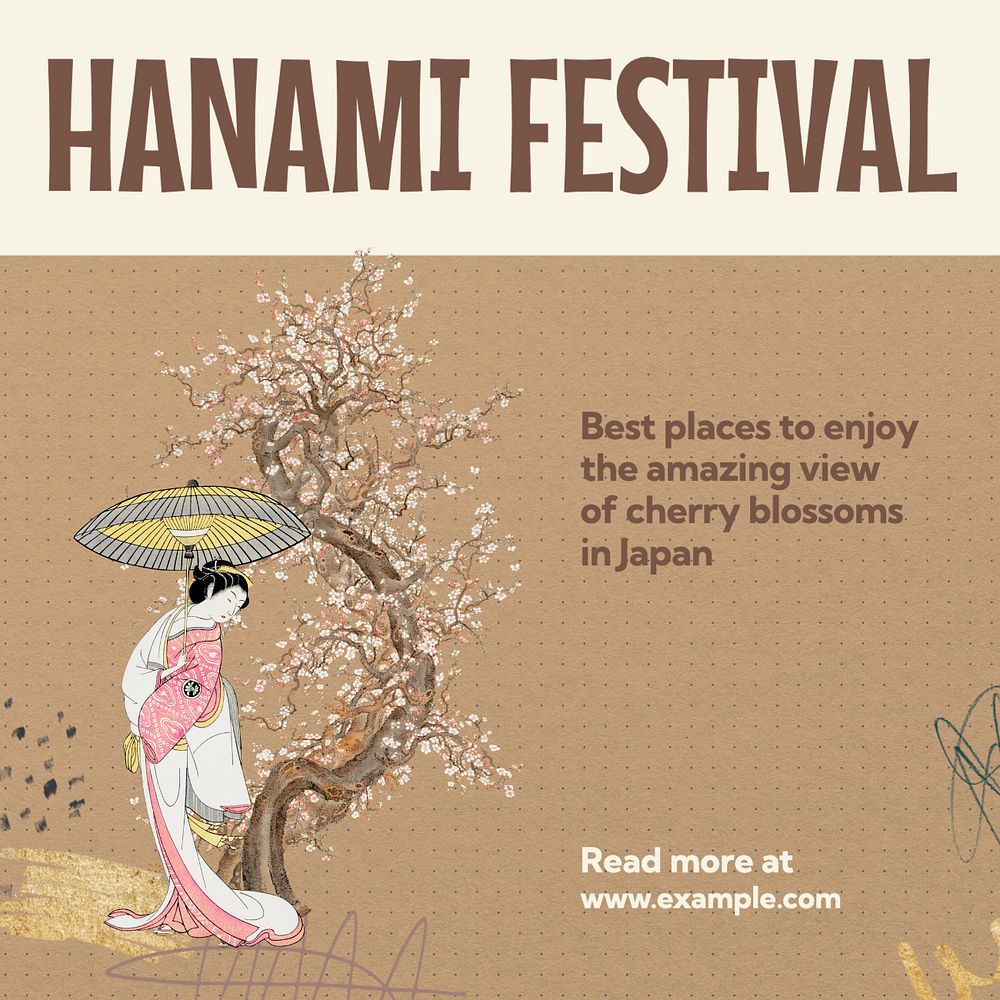 Hanami festival Instagram post template, editable text