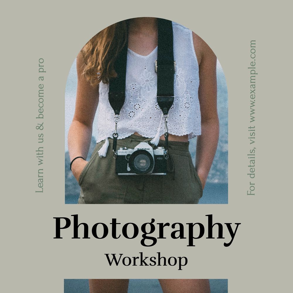 Photography workshop Instagram post template, editable text