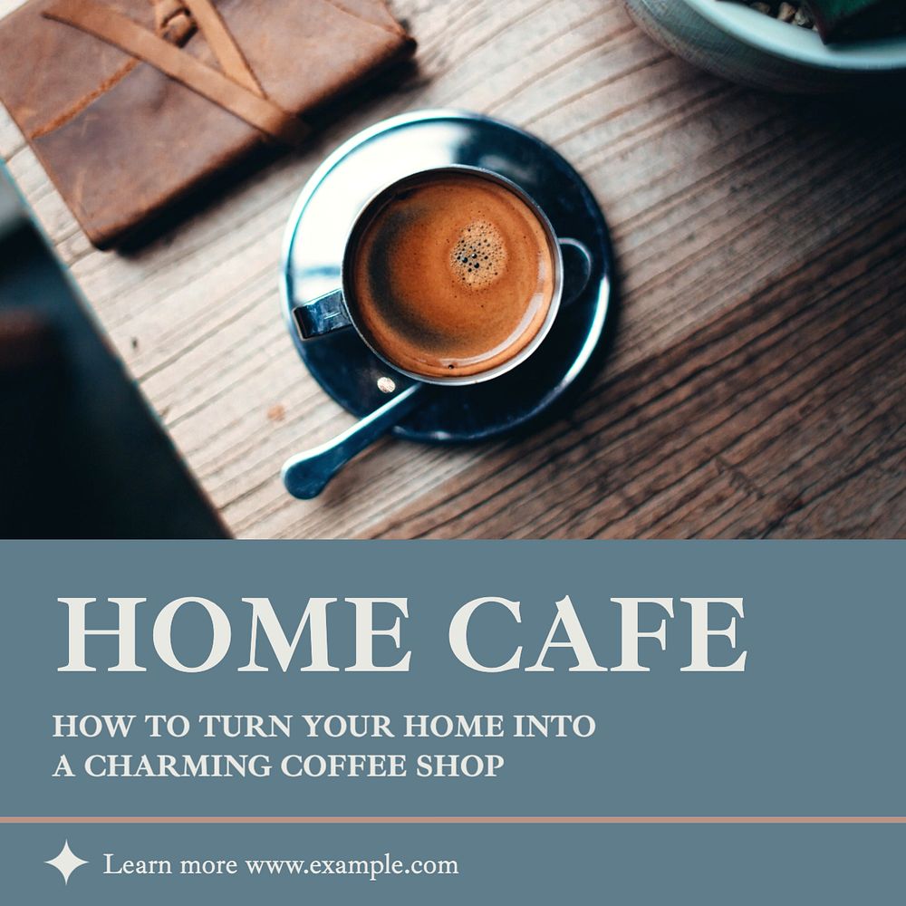 Home cafe Instagram post template, editable text